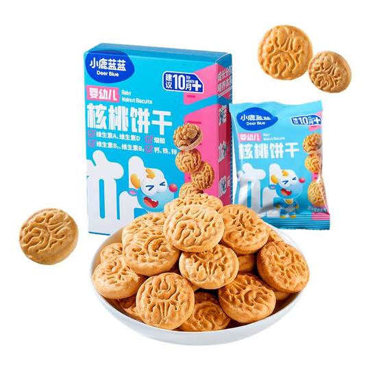 小鹿蓝蓝核桃饼干 无添加盐营养维生素钙铁锌婴标宝宝磨牙零食
