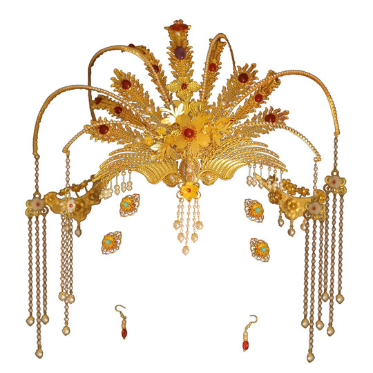 Estilo Tang gran fénix corona de fénix Hanfu vestido de novia tocados de novia accesorios para el cabello de boda corona de pelo con borla de perlas atmosféricas