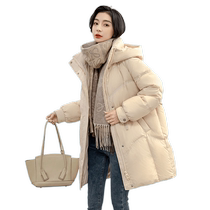 Duck Down Jacket Womens 2024 Winter New Arrival Mid-Length Hooded Loose Cocoon Shape Thickened Jacket Versatile Top J