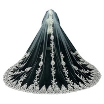Brides wedding main wedding veil super fairy style Korean style long large tail blue veil lace wedding veil
