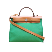 (Self-operated) Second-hand 95 new Hermes shoulder bag Herbag31 bamboo green canvas frame R