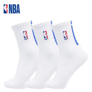 NBA男士中筒运动休闲袜子毛巾底加厚防滑亲肤透气训练健身3双装