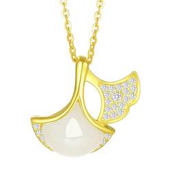 Chow Dasheng Ginkgo Leaf Necklace Girls 925 Sterling Silver Light Luxury Niche High-end Clavicle Chain 520 Gift for Girlfriend