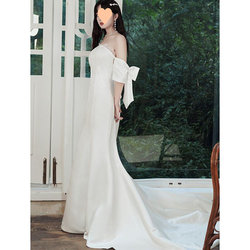 新款2023年春季新款白色礼服鱼尾拖尾超仙晚礼服裙新娘轻婚纱气质