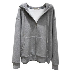 ເສື້ອບາງໆ waffle gray hooded sweatshirt spring and autumn style loose casual kangaroo pocket zipper cardigan jacket