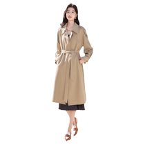Xiangying khaki windbreaker womens mid-length 2024 spring and autumn new British style casual double-breasted lapel jacket