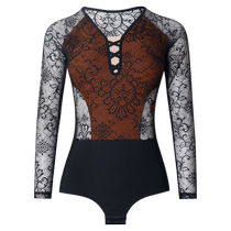 Danbaoluo modern dance top womens lace see-through jumpsuit waltz dance suit high-end sexy sexy belt breast pad