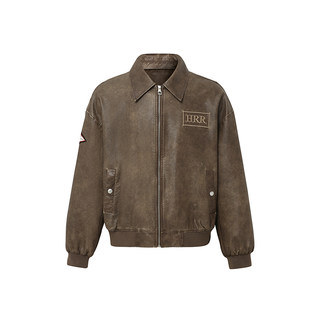 Washed leather HRR national trend lapel jacket