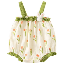 Baby clothes summer clothes thin clothes newborn baby girl jumpsuit full moon 100 days suspender belt summer clothes