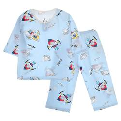 Summer children's cotton, silk pajamas Boy, baby girl, puppet child, summer eight -point thin boy air -conditioning set