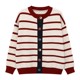 Basic House/Baijiahao retro contrast striped sweater winter new design round neck cardigan jacket
