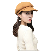 New solid color British woolen octagonal hat for women in autumn and winter Korean version versatile painters beret Japanese bud newsboy hat