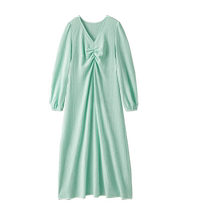 EMXEE Manxi maternity dress autumn casual simple V-neck slim A-shaped waist long skirt maternity wear