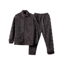 Mens winter pajamas thickened and velvet three-layer quilted warm coral velvet autumn and winter mens home clothes suit zipper