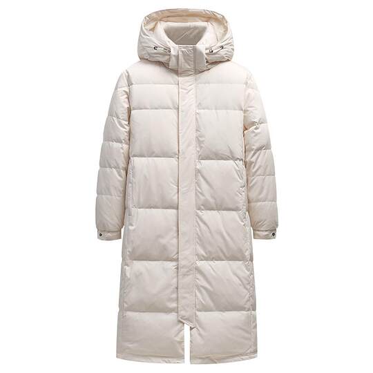 鸭鸭羽绒服男女中长款冬季过膝连帽超长宽松纯色加厚保暖鸭绒外套