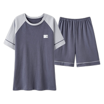 Pure cotton pajamas mens summer short-sleeved shorts home clothes 2024 new style can be worn outside thin mens large size two-piece set
