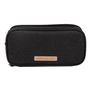 Junior high school students' pencil bag simple dirty-resistant oxford cloth boys' large capacity stationery bag multi-layer easy to use high-value solid color stationery box storage pencil bag boys dark primary school students' high-value pencil bag