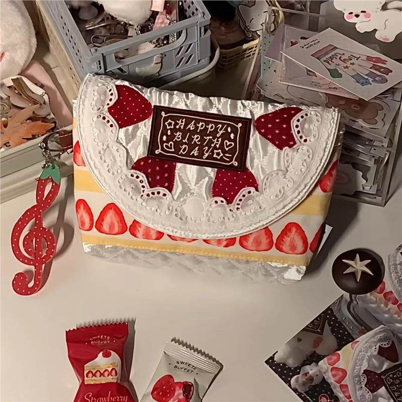 Instagram-style strawberry cake storage bag, high-value girly large-capacity miscellaneous storage bag, student journal and craft bag.