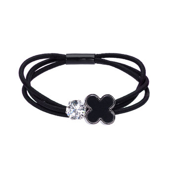 ສີດໍາສີ່ໃບ clover headband rhinestone hair tie hair net celebrity ball hair circle temperament rubber band women's hair accessories head flower