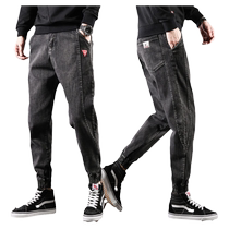 Summer casual style large size overalls for men trendy brand leggings jeans American loose Korean style trendy harem trousers