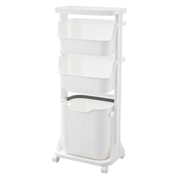 Floor-style bathroom and bathroom laundry basket storage rack