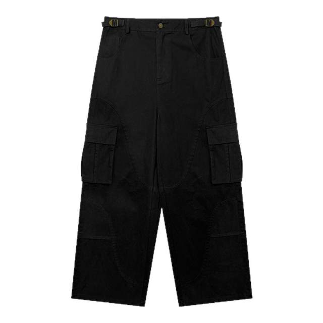 NAZ plus size autumn American high street retro washed straight overalls fat mm big pocket wide leg pants for women