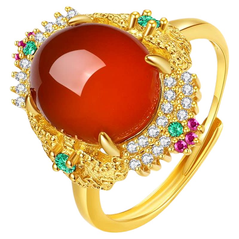 Natural South Red Agate Ice Red Fluorescent Living Ring for Women