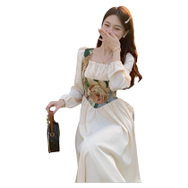 Maternity wear autumn 2024 new style sweet style gentle floral dress temperament slimming western style A-line suspender skirt