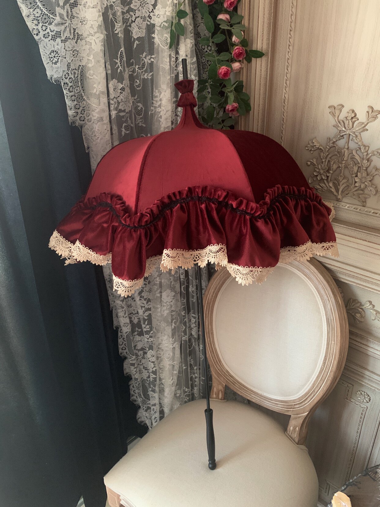 [Summer in Lyon] Sharon's handmade antique-style Lolita dress, wedding photoshoot with a small parasol.