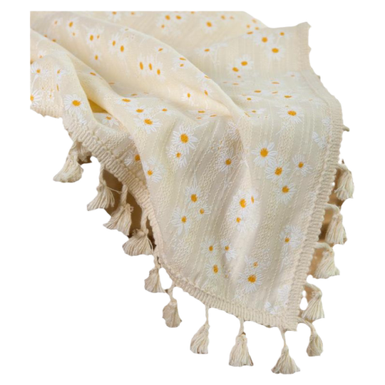 田园小碎花棉麻布艺桌布ins长方形流苏家用防尘茶几小雏菊台布