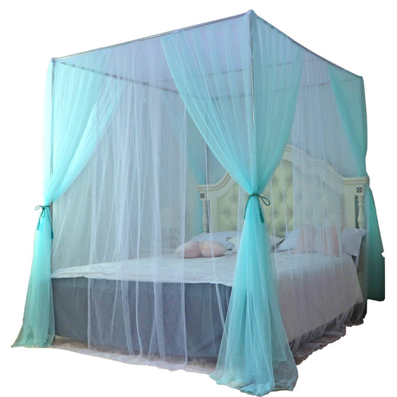 Double layered princess style floor to ceiling mosquito net, three door household durable stainless steel four column bracket, encrypted by 1.51.8 meters