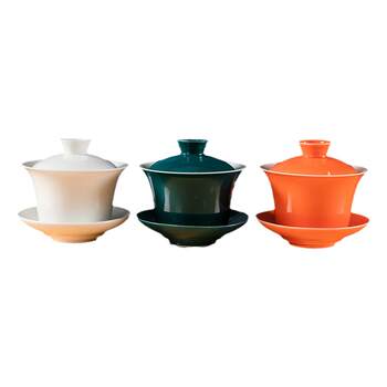 Tea bowl, sancai bowl, ceramic white porcelain tea cup, high-end