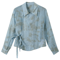 SUSHE new Chinese style light and elegant smudged crumpled waist-cinching chiffon shirt for women in summer