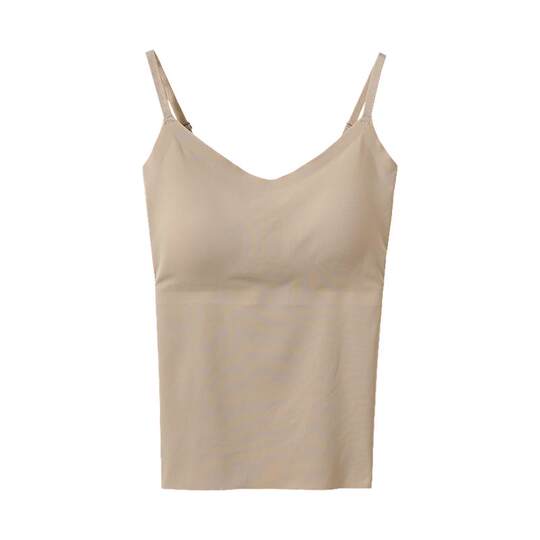 冰丝无痕外穿吊带背心女带胸垫V领美背文胸一体内衣春夏内搭上衣