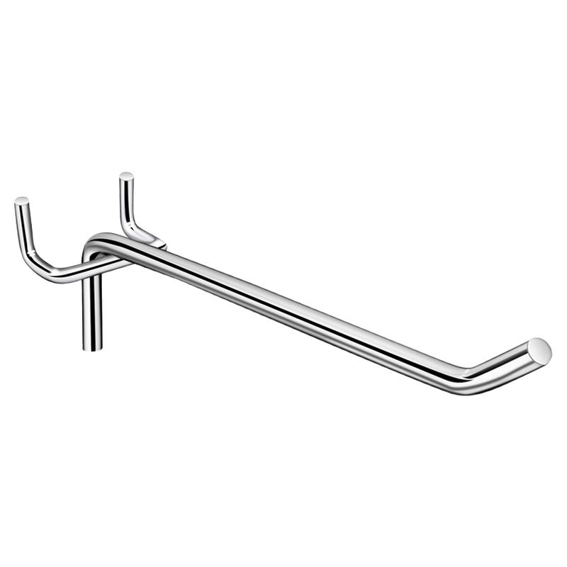 Perforated board three-prong hooks in multiple sizes and models
