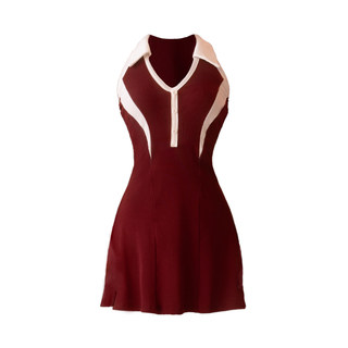 一乐女子力复古球场girl弹力透气美式网球带可拆卸胸垫运动连衣裙