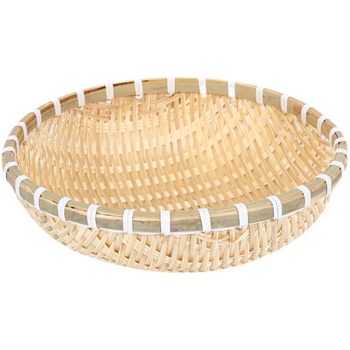Bamboo storage basket dustpan round handmade sieve farmhouse