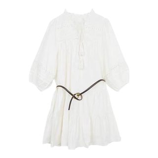 法式白色长袖连衣裙子女2025春秋季小个子仙女裙纯欲短款皮衣外套