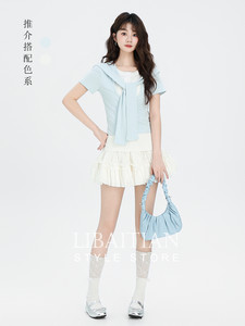 假两件披肩修身短袖T恤女2026夏季新款撞色圆领短款正肩上衣体恤