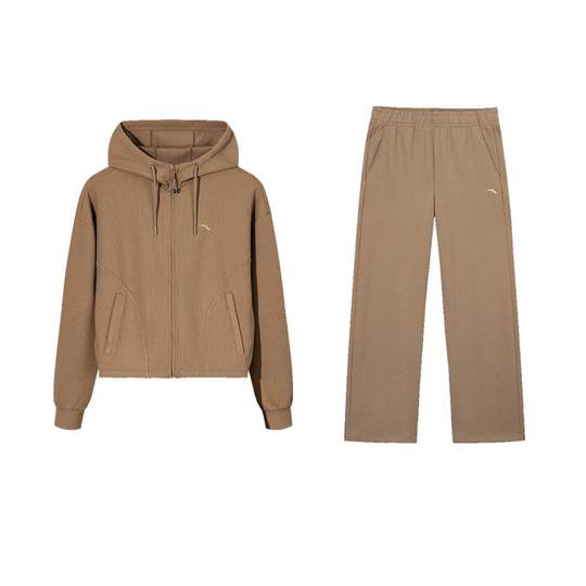 安踏遛弯套装丨松弛感休闲开衫运动服女冬季新款百搭外套阔腿长裤