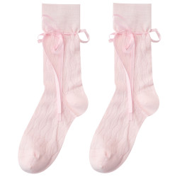 Memory Rabbit miu ballet style strappy bow socks for women niche handmade ribbon hollow tube socks for girls