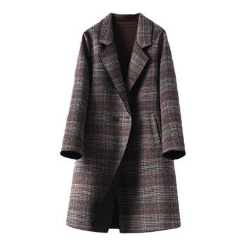 Woolen jacket for women mid-length houndstooth style coat