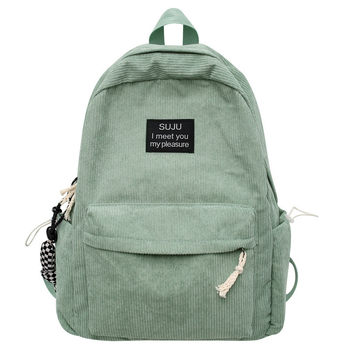 Corduroy Schoolbag for Female College Students, Japanese Style ins Retro Casual Simple High School and Junior High School Student Large Capacity Backpack