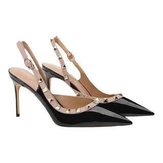 Super golden classic must-have nude rivet temperament high heels