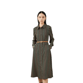 CONATUS/珂尼蒂思A字连衣裙冬新款配腰带收腰显瘦通勤裙子女