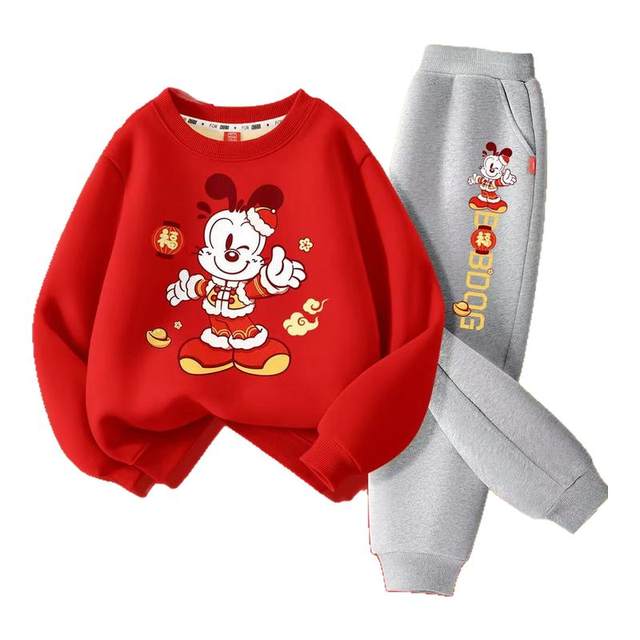 Babudou winter new year velvet sweatshirt boys suit