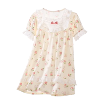 Fille Dress Dress Summer Thin models Modale short sleeve pyjamas children 2024 new outwear Broken Flowers Tandem Dress Printemps automne