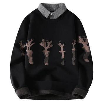 Woodpecker loose cotton shirt collar warm sweater for men