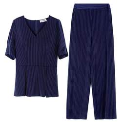Mi Siyang 2024 ຄົນອັບເດດ: summer ໃຫມ່ suit puff sleeve skirt ປະເພດເສື້ອແນວຕັ້ງ striped wide leg pants ແມ່ຍິງ 1516