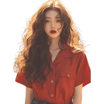 Red short-sleeved shirt for women 2024 new summer thin retro Hong Kong style shirt French unique super nice top
